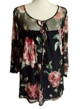 Black Sheer Floral Top